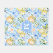 Mediterranean Blue Tile Limoncello Monogram Name フリースブランケット (正面(横))