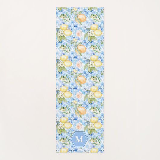 Mediterranean Blue Tile Limoncello Monogram Name ヨガマット (正面)