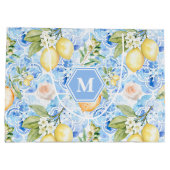 Mediterranean Blue Tile Limoncello Monogram Name ラージペーパーバッグ (裏面)