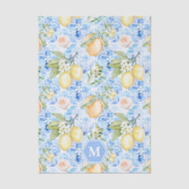 Mediterranean Blue Tile Limoncello Monogram Name 薄葉紙
