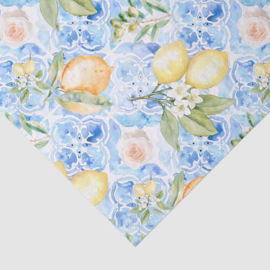Mediterranean Blue Tile Limoncello Monogram Name 薄葉紙 (詳細)
