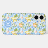 Mediterranean Blue Tile Limoncello Monogram Name Case-Mate iPhoneケース (裏面 (横))