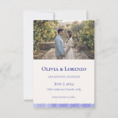 Mediterranean Blue Tile Photo Amalfi Coast Wedding セーブザデート (裏面)