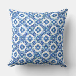 Mediterranean Blue Tile Throw Pillow アウトドアクッション