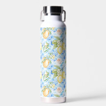 Mediterranean Blue Tile Yellow Lemon Watercolor