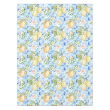 Mediterranean Blue Tile Yellow Lemon Watercolor