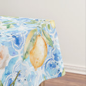 Mediterranean Blue Tile Yellow Lemon Watercolor テーブルクロス (インサイチュ)