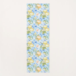 Mediterranean Blue Tile Yellow Lemon Watercolor ヨガマット