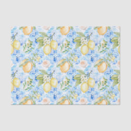 Mediterranean Blue Tile Yellow Lemon Watercolor 薄葉紙