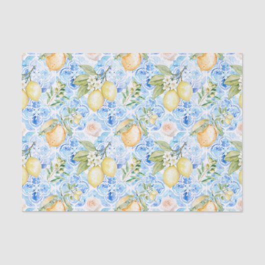 Mediterranean Blue Tile Yellow Lemon Watercolor 薄葉紙 (正面)