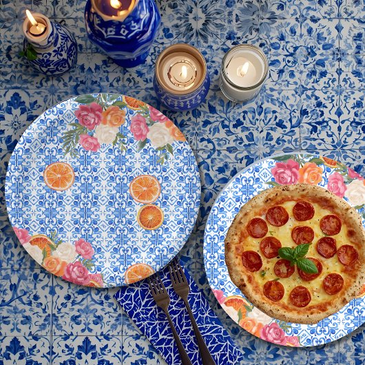  mediterranean blue tiles ブライズシャワー ペーパープレート