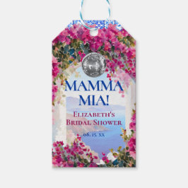 Mediterranean Blue Tiles Pink Flowers Disco Ball ギフトタグ