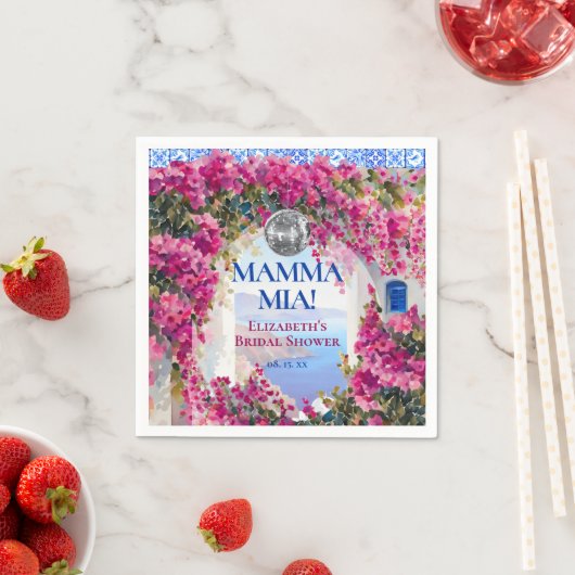 Mediterranean Blue Tiles Pink Flowers Disco Ball スタンダードカクテルナプキン (インサイチュ)
