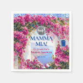 Mediterranean Blue Tiles Pink Flowers Disco Ball スタンダードカクテルナプキン (正面)