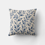Mediterranean Blue Watercolor Foliage Cotton Throw クッション (裏面)