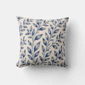 Mediterranean Blue Watercolor Foliage Cotton Throw クッション (正面)