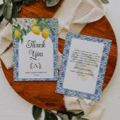 Mediterranean Blue White Monogram Lemons Wedding  サンキューカード