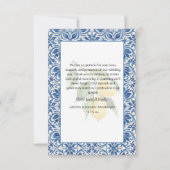 Mediterranean Blue White Monogram Lemons Wedding  サンキューカード (裏面)