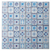 Mediterranean Blue White Tile Pattern Watercolor  タイル (正面)