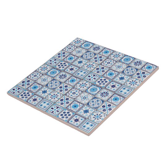 Mediterranean Blue White Tile Pattern Watercolor  タイル (側面)