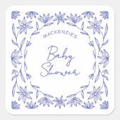 Mediterranean Blue Wildflower Baby Shower スクエアシール (正面)