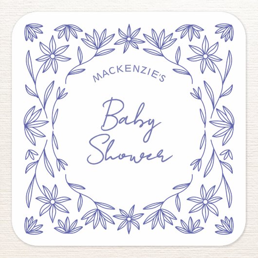 Mediterranean Blue Wildflower Baby Shower スクエアシール