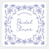 Mediterranean Blue Wildflower Bridal Shower スクエアシール (正面)