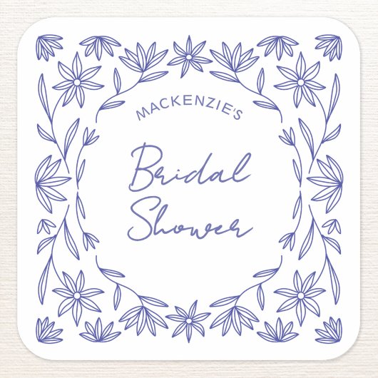Mediterranean Blue Wildflower Bridal Shower スクエアシール