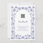 Mediterranean Blue Wildflower QR Code Wedding 招待状 (裏面)