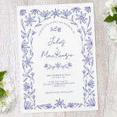 Mediterranean Blue Wildflower QR Code Wedding 招待状