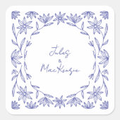 Mediterranean Blue Wildflower Wedding スクエアシール (正面)