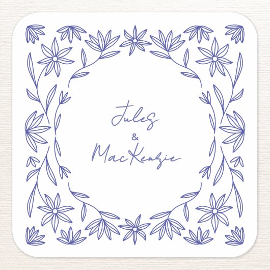 Mediterranean Blue Wildflower Wedding スクエアシール