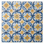 Mediterranean Blue & Yellow Floral タイル (正面)
