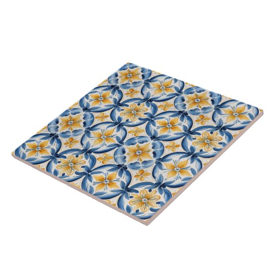 Mediterranean Blue & Yellow Floral タイル (側面)