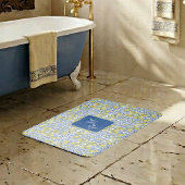 Mediterranean Blue & Yellow Lemon Tile Pattern バスマット
