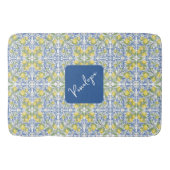 Mediterranean Blue & Yellow Lemon Tile Pattern バスマット (正面)