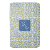 Mediterranean Blue & Yellow Lemon Tile Pattern バスマット (正面縦)