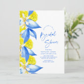 Mediterranean Blue Yellow Lemons Bridal Shower 招待状 (スタンド正面)