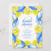 Mediterranean Blue Yellow Lemons Bridal Shower 招待状 (正面)