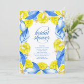 Mediterranean Blue Yellow Lemons Bridal Shower 招待状 (スタンド正面)