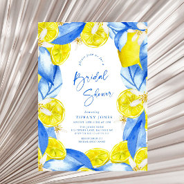 Mediterranean Blue Yellow Lemons Bridal Shower 招待状