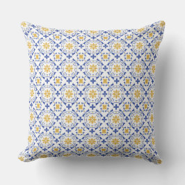 Mediterranean Blue & Yellow Tile Throw Pillow アウトドアクッション