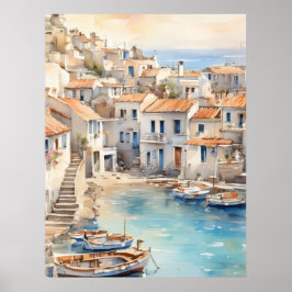 Mediterranean boho watercolor village  ポスター