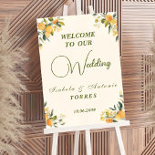 Mediterranean Botanical Lemon Olive Wedding Sign ポスター