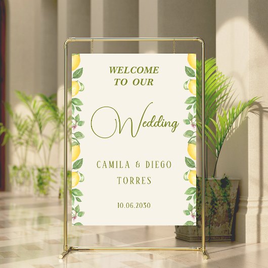 Mediterranean Botanical Lemon Olive Wedding Sign ポスター