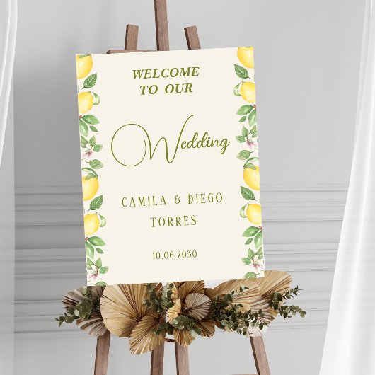 Mediterranean Botanical Lemon Olive Wedding Sign ポスター