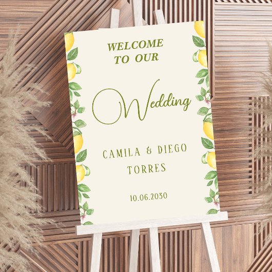 Mediterranean Botanical Lemon Olive Wedding Sign ポスター