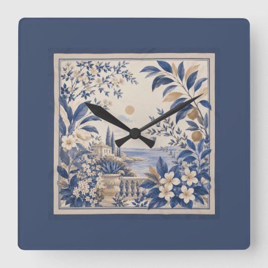 Mediterranean Botanical Wall Clock スクエア壁時計 (正面)