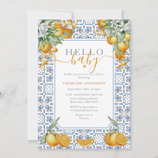 Mediterranean Citrus Baby Shower  招待状 (正面)