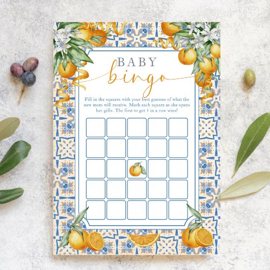 Mediterranean Citrus Baby Shower | Baby Bingo Game アドバイスカード